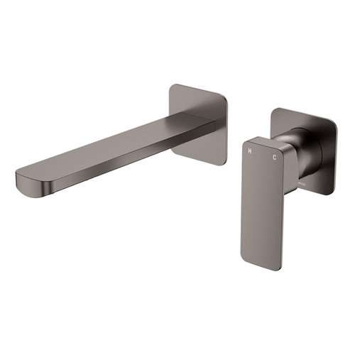 Tono Basin or Bath Wall Mixer Set 200mm Outlet Small Square Plate Gunmetal Lead Free [310966]