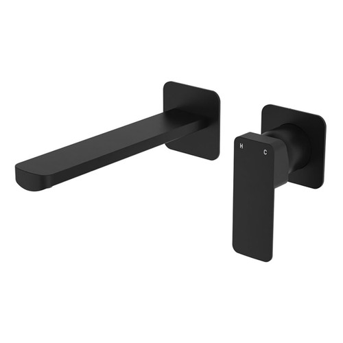 Tono Basin or Bath Wall Mixer Set 200mm Outlet Small Square Plate Matte Black Lead Free [310962]