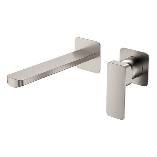 Tono Basin or Bath Wall Mixer Set 200mm Outlet Small Square Plate Brushed Nickel Lead Free [310964]