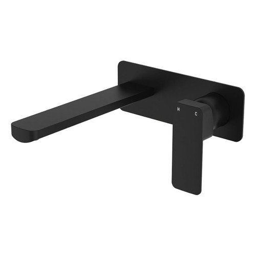 Tono Basin or Bath Wall Mixer Set 200mm Outlet Large Rectangular Plate Matte Black Lead Free [310971]