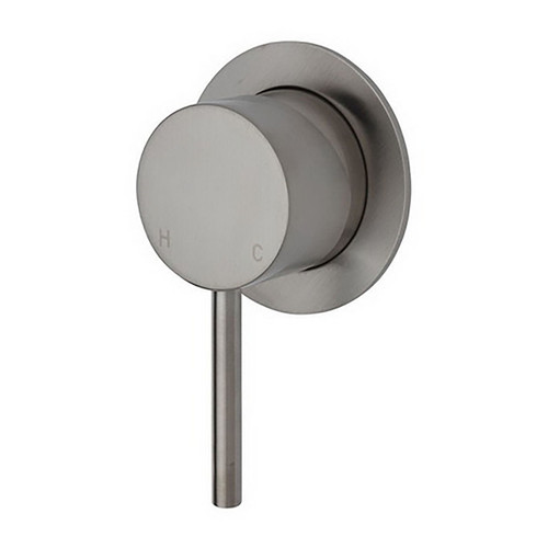 Kaya Wall Bath or Shower Mixer Small Round Plate Brushed Nickel Lead Free [311014]