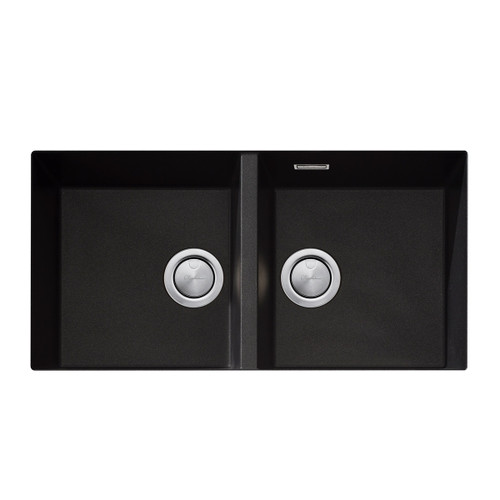 Santorini Double Bowl Undermount Sink Black with Overflow [303034]