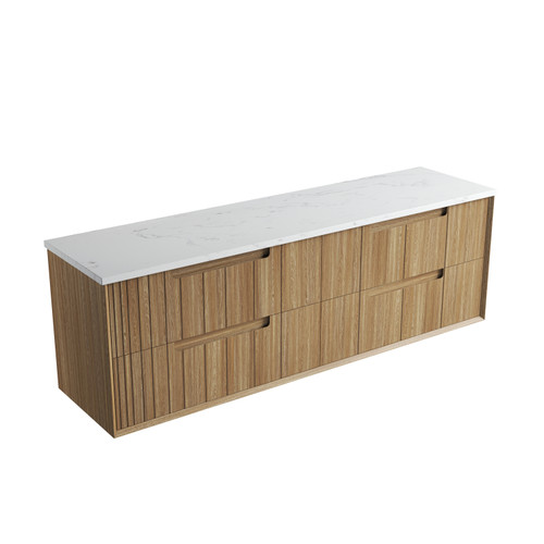 Voulari Framed Wall-Hung 1800mm Double Harvest Oak Cabinet 1800x468x585mm with Cato Flat Stone Top [320209]