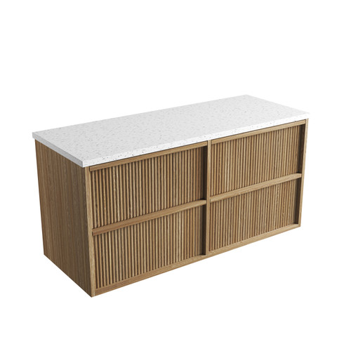 Venetta Fluted Framed Wall-Hung 1200mm Harvest Oak Cabinet 1200x468x585mm with Snow Flat Stone Top [320242]