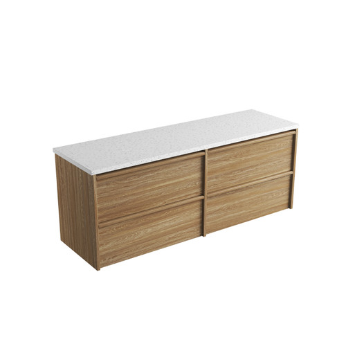 Venetta Framed Wall-Hung 1500mm Harvest Oak Cabinet 1500x468x585mm with Snow Flat Stone Top [320236]