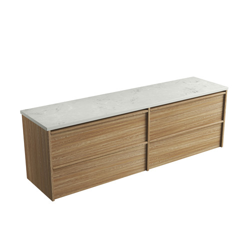 Venetta Framed Wall-Hung 1800mm Double Harvest Oak Cabinet 1800x468x585mm with Alpine Flat Stone Top [320357]
