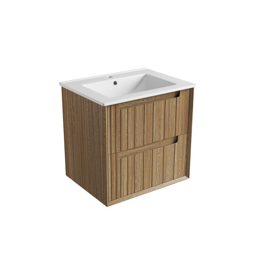 Voulari Framed Wall-Hung 600mm Harvest Oak Cabinet 600x468x585mm with Crystal Ceramic Top [320387]