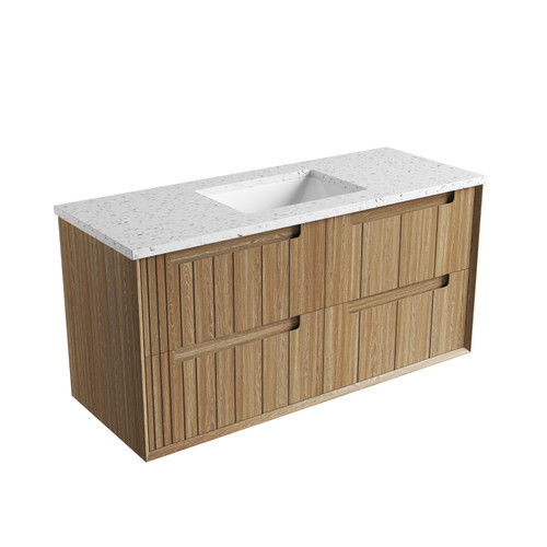 Voulari Framed Wall-Hung 1200mm Harvest Oak Cabinet 1200x468x585mm with Snow Stone Top with Undermount Basin [320389]