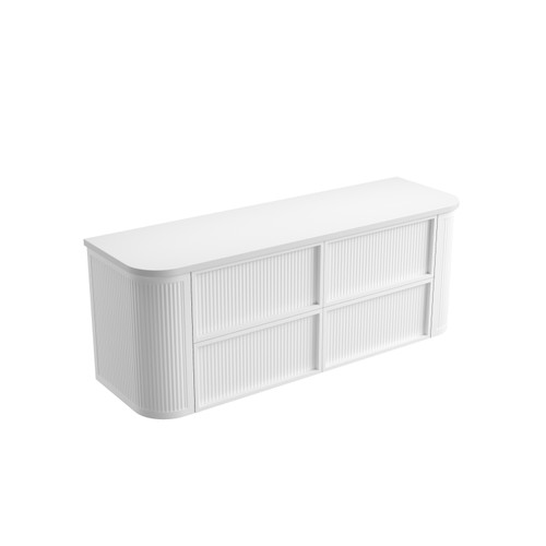 Ramee Fluted Wall-Hung 1500mm Matte White Cabinet 1680x465x565mm with Pure Flat Stone Top [320350]
