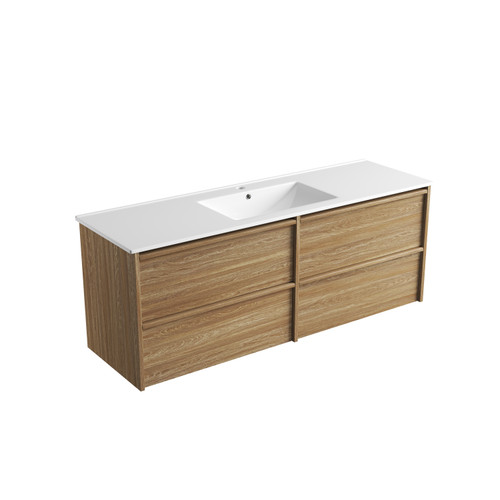 Venetta Framed Wall-Hung 1500mm Single Harvest Oak Cabinet 1500x468x585mm with Crystal Ceramic Top [320332]