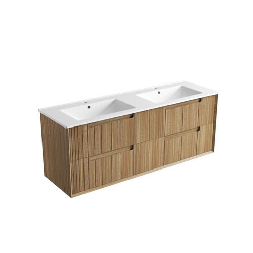 Voulari Framed Wall-Hung 1500mm Double Harvest Oak Cabinet 1500x468x585mm with Crystal Ceramic Top [320327]