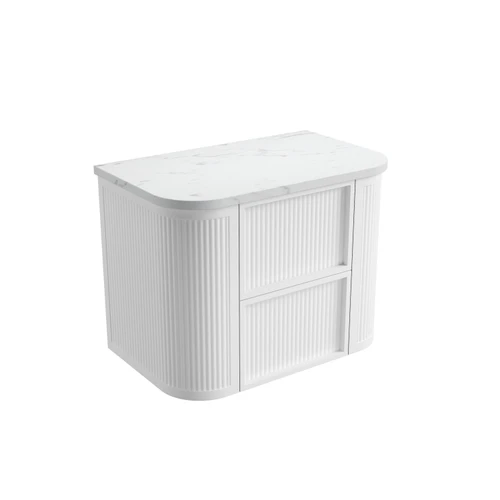 Ramee Fluted Wall-Hung 750mm Matte White Cabinet 750x465x565mm with Cato Flat Stone Top [320328]