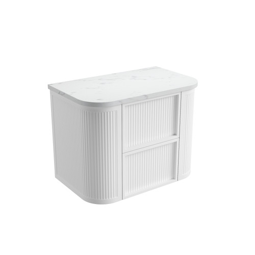 Ramee Fluted Wall-Hung 750mm Matte White Cabinet 750x465x565mm with Cato Flat Stone Top [320328]