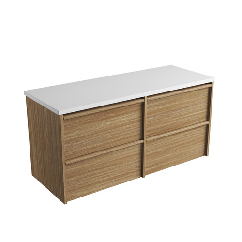 Venetta Framed Wall-Hung 1200mm Harvest Oak Cabinet 1200x468x585mm with Pure Flat Stone Top [320326]