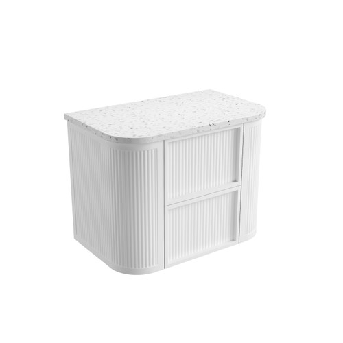 Ramee Fluted Wall-Hung 750mm Matte White Cabinet 750x465x565mm with Snow Flat Stone Top [320296]