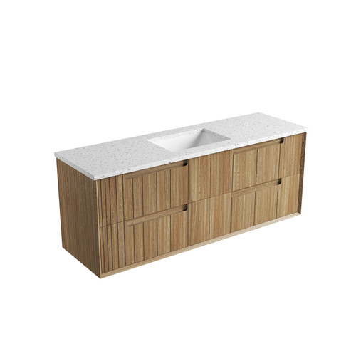 Voulari Framed Wall-Hung 1500mm Single Harvest Oak Cabinet 1500x468x585mm with Snow Stone Top with Undermount Basin [320307]