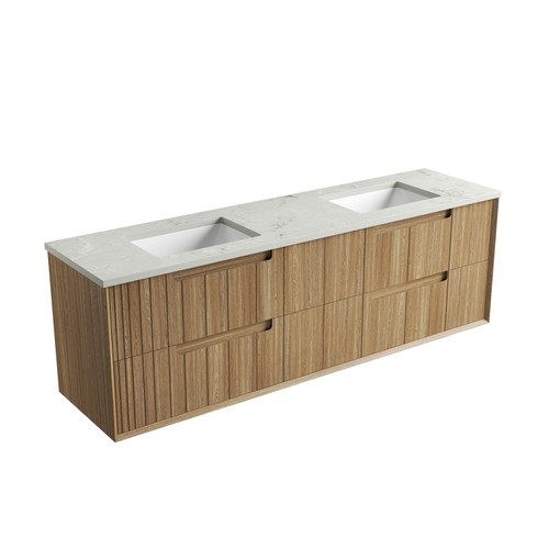 Voulari Framed Wall-Hung 1800mm Double Harvest Oak Cabinet 1800x468x585mm with Alpine White Stone Top with Undermount Basin [320252]