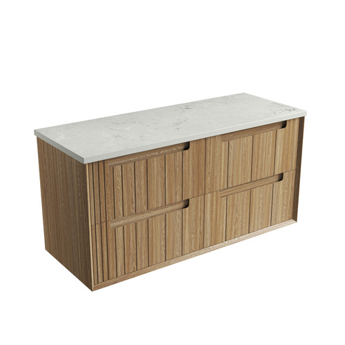 Voulari Framed Wall-Hung 1200mm Harvest Oak Cabinet 1200x468x585mm with Alpine Flat Stone Top [320266]