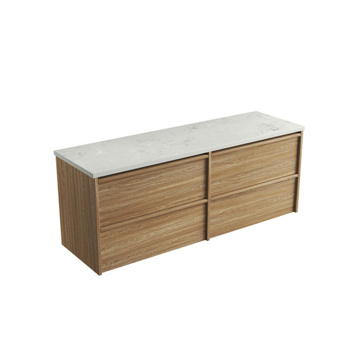 Venetta Framed Wall-Hung 1500mm Harvest Oak Cabinet 1500x468x585mm with Alpine Flat Stone Top [320267]