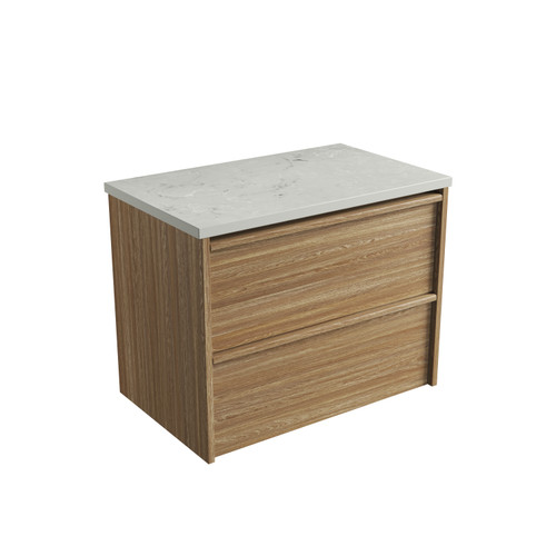Venetta Framed Wall-Hung 750mm Harvest Oak Cabinet 750x468x585mm with Alpine Flat Stone Top [320276]