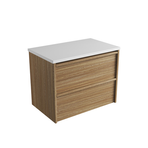 Venetta Framed Wall-Hung 750mm Harvest Oak Cabinet 750x468x585mm with Pure Flat Stone Top [320280]