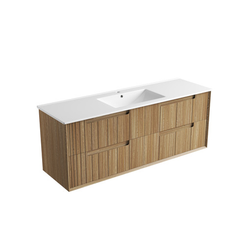 Voulari Framed Wall-Hung 1500mm Single Harvest Oak Cabinet 1500x468x585mm with Crystal Ceramic Top [320221]