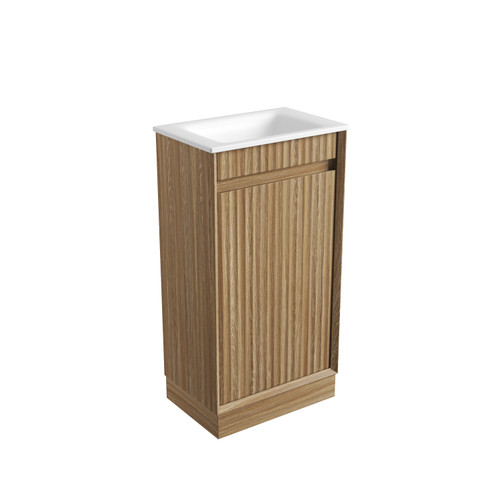Mini Ravia Fluted Floor-Standing 450mm Harvest Oak Cabinet 440x292x847mm with Sintera Square Stone Top with No Tap Hole [320226]