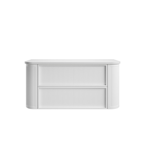 Ramee Fluted Wall-Hung 1200mm Matte White Cabinet 1380x465x565mm with Pure Flat Stone Top [320229]