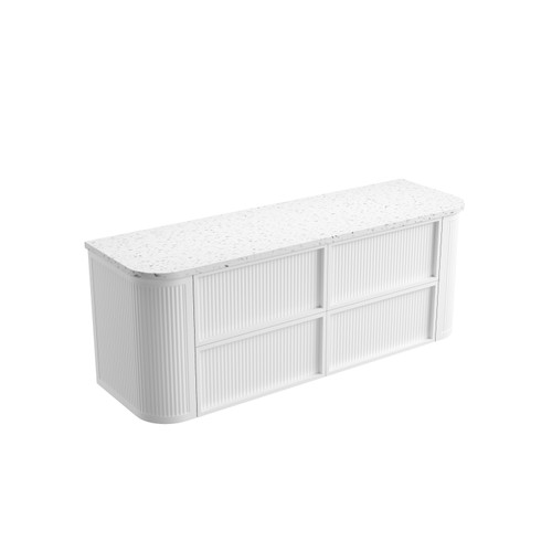 Ramee Fluted Wall-Hung 1500mm Matte White Cabinet 1680x465x565mm with Snow Flat Stone Top [320364]
