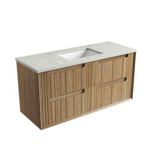 Voulari Framed Wall-Hung 1200mm Harvest Oak Cabinet 1200x468x585mm with Alpine White Stone Top with Undermount Basin [320251]