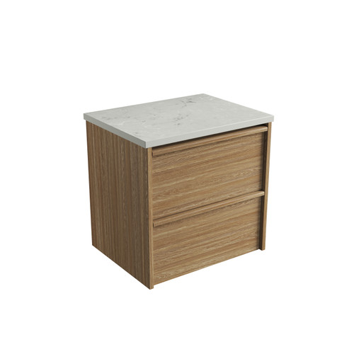 Venetta Framed Wall-Hung 600mm Harvest Oak Cabinet 600x468x585mm with Alpine Flat Stone Top [320248]