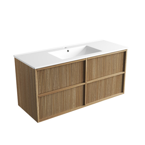 Venetta Fluted Framed Wall-Hung 1200mm Harvest Oak Cabinet 1200x468x585mm with Crystal Ceramic Top [320264]