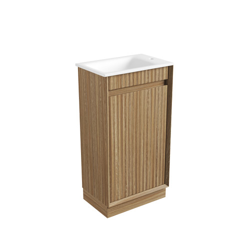 Mini Ravia Fluted Floor-Standing 450mm Harvest Oak Cabinet 440x292x847mm with Sintera Square Stone Top with Tap Hole [320287]