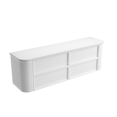 Ramee Fluted Wall-Hung 1800mm Double Matte White Cabinet 1980x465x565mm with Pure Flat Stone Top [320283]