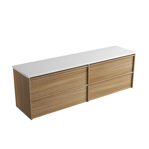 Venetta Framed Wall-Hung 1800mm Double Harvest Oak Cabinet 1800x468x585mm with Pure Flat Stone Top [320217]