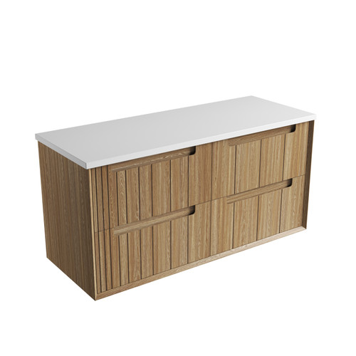 Voulari Framed Wall-Hung 1200mm Harvest Oak Cabinet 1200x468x585mm with Pure Flat Stone Top [320245]