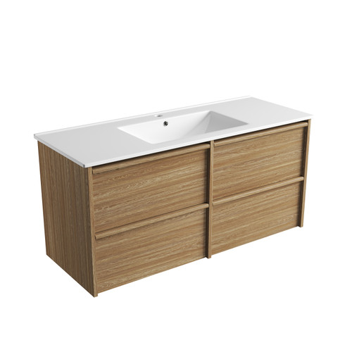 Venetta Framed Wall-Hung 1200mm Harvest Oak Cabinet 1200x468x585mm with Crystal Ceramic Top [320246]