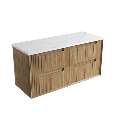 Voulari Framed Wall-Hung 1200mm Harvest Oak Cabinet 1200x468x585mm with Palis White Flat Stone Top [320222]