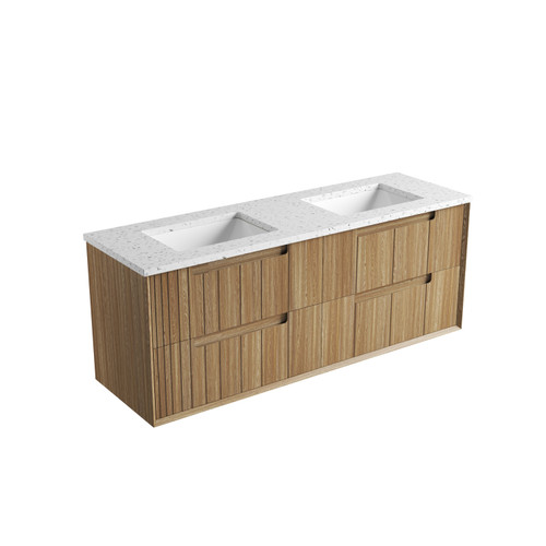 Voulari Framed Wall-Hung 1500mm Double Harvest Oak Cabinet 1500x468x585mm with Snow Stone Top with Undermount Basin [320232]