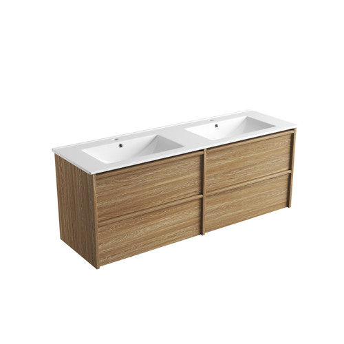 Venetta Framed Wall-Hung 1500mm Double Harvest Oak Cabinet 1500x468x585mm with Crystal Ceramic Top [320363]