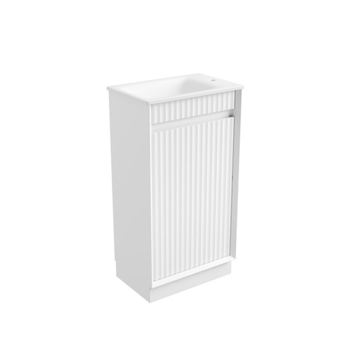 Mini Ravia Fluted Floor-Standing 450mm Matte White Cabinet 440x292x847mm with Sintera Square Stone Top with Tap Hole [320372]