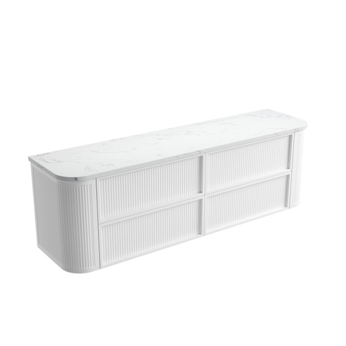 Ramee Fluted Wall-Hung 1800mm Double Matte White Cabinet 1980x465x565mm with Cato Flat Stone Top [320352]