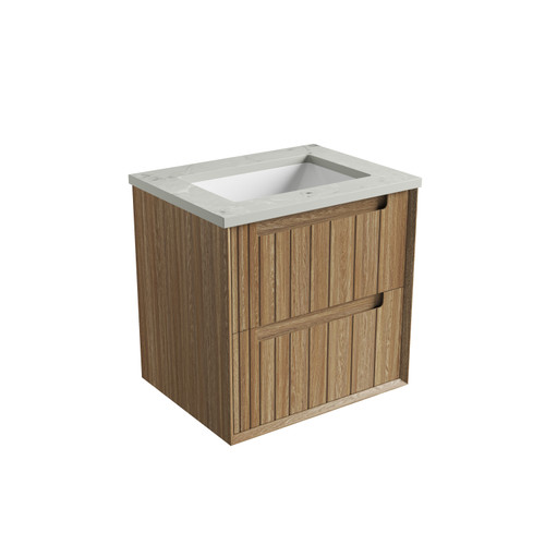 Voulari Framed Wall-Hung 600mm Harvest Oak Cabinet 600x468x585mm with Alpine White Stone Top with Undermount Basin [320339]