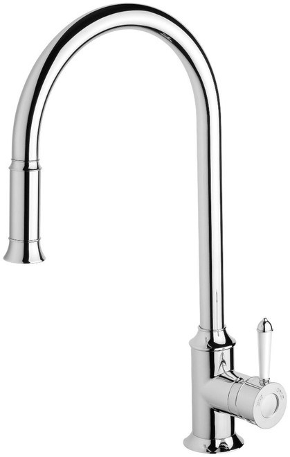 Nostalgia Sink Mixer with Pull-Out Spray and Matte White Handle 4Star Chrome Lead Free [318304]