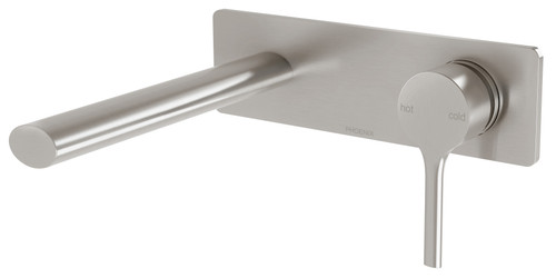 Vivid Slimline Oval SwitchMix Wall Bath or Basin Mixer Set (180mm Spout) Fit-Off Kit Brushed Nickel Lead Free [318739]
