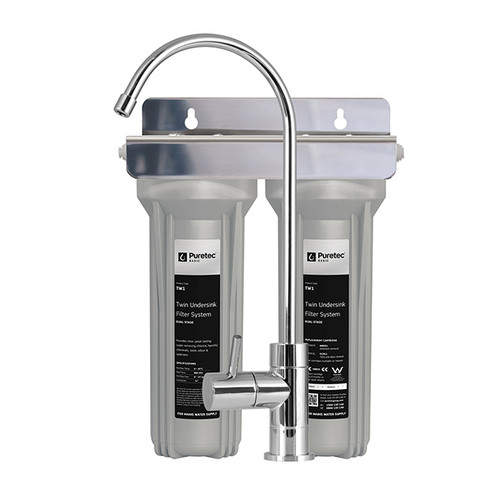 Twin Undersink Water Filter System With Pressure Limiting Valve 0.5Micron 1/4In Chrome Lead Free [319752]