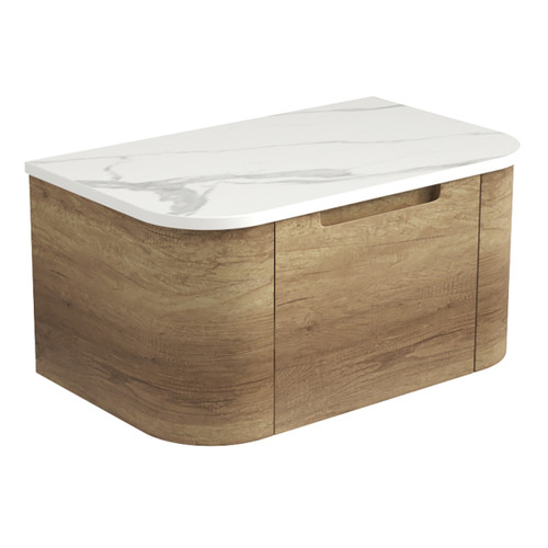 Carita Curve Finger Pull Cabinet 750 x 460 x 350mm with Palis White Flat Stone Top [301418]