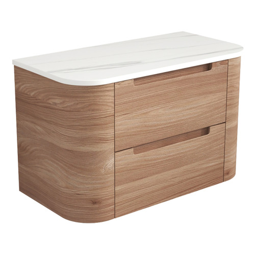 Briony Curve Finger Pull Cabinet 900 x 460 x 540mm with Palis White Flat Stone Top [301329]