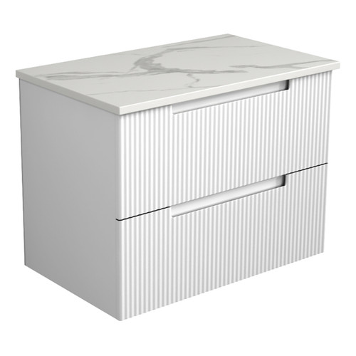 Verona Mark Ii Wall Hung V Groove Matte White Finger Pull Cabinet 750 x 460 x 540mm with Pure Flat Stone Top [301325]
