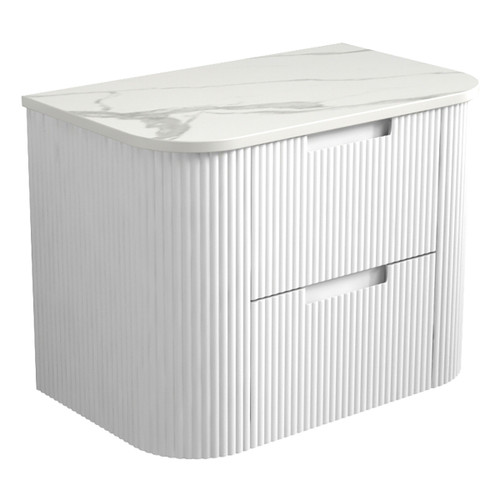 Curva Curve Finger Pull Cabinet 750 x 460 x 540mm with Snow Flat Stone Top [301371]